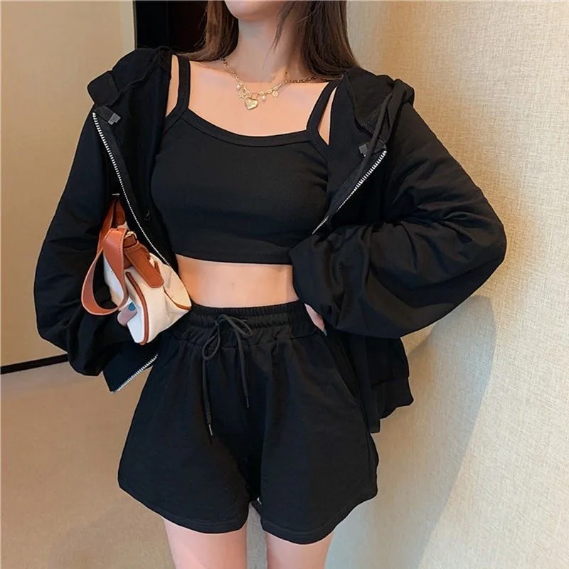 Loungewear Women 3 Pieces Summer Sleepwear Ensembles De Pyjama Nightgown Suits with Shorts Home Wear Roomware 2020