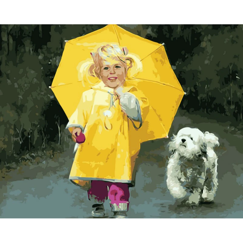 

60×75cm DIY Oil Painting Cute Girl Portrait HandPainted Kits Drawing Canvas Pictures By Numbers Home Decoration Art Gift dog