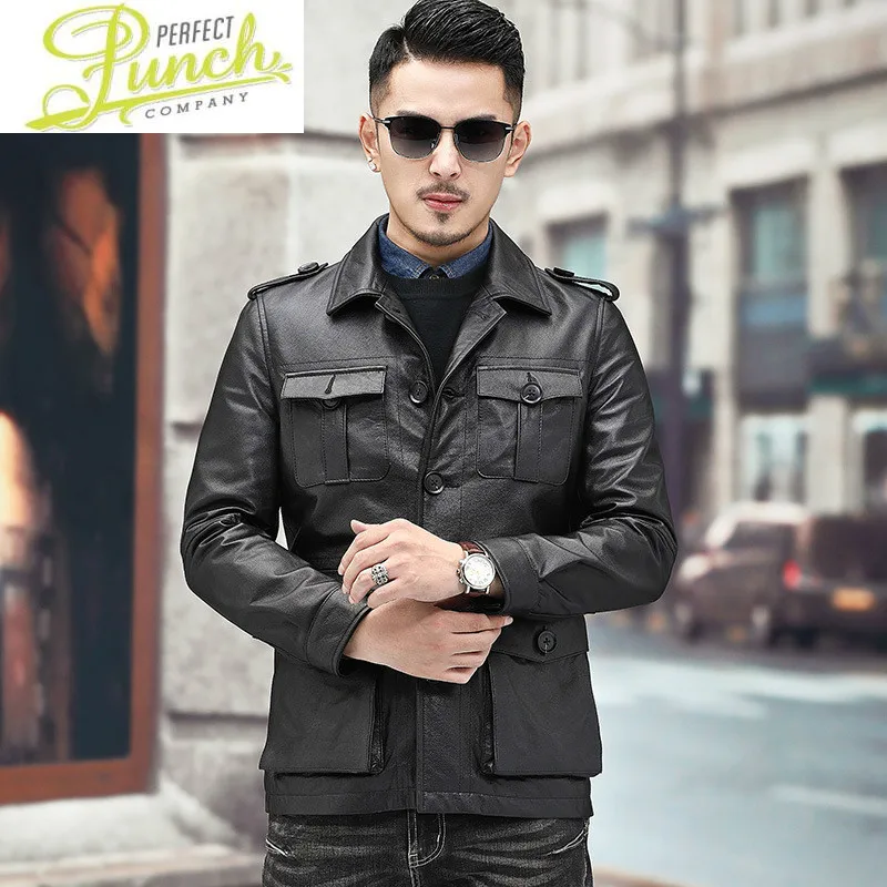 

Korean Cow Genuine Real Short Men Leather Jacket Brown Spring Autumn Chaqueta Cuero Hombre 8814