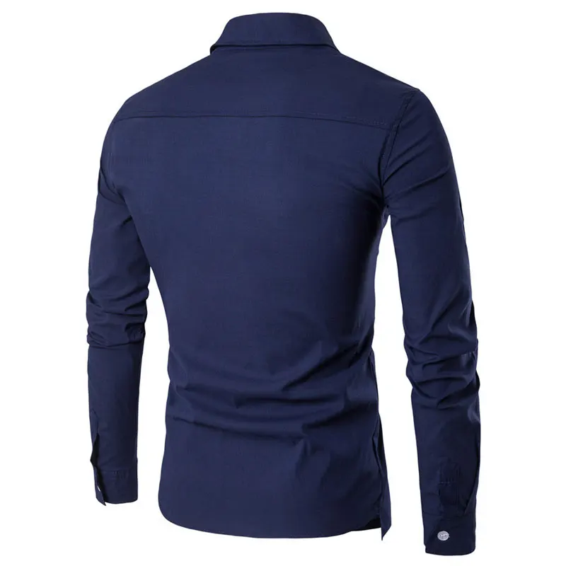 Мужская рубашка с длинным рукавом однотонная белая черная деловая одежда