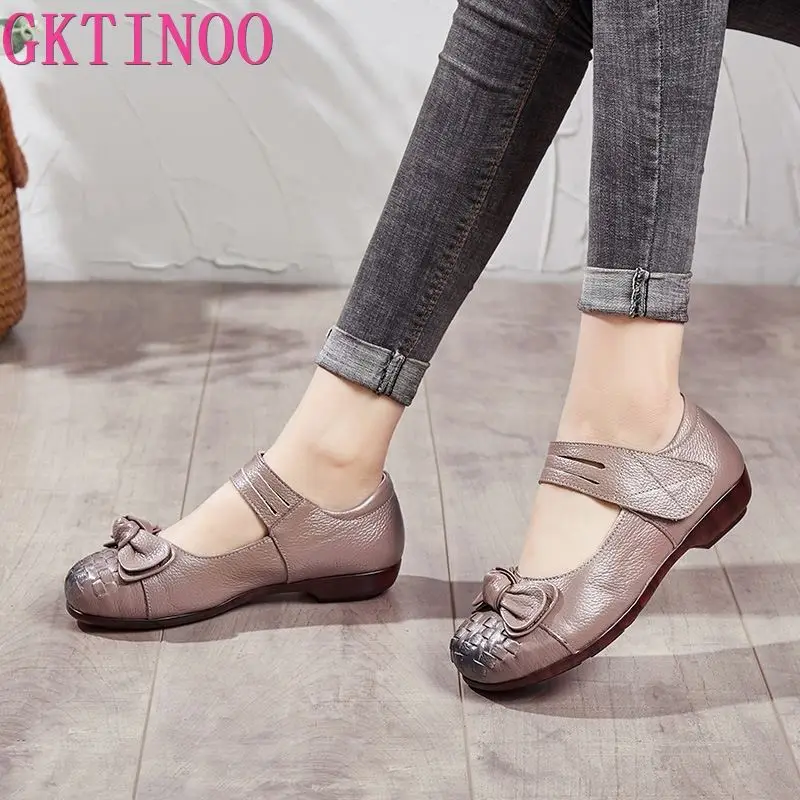 

Туфли GKTINOO женские из натуральной кожи, плоская подошва, мягкие лоферы, материнская плоская обувь на липучках, ручная работа, весна 2021