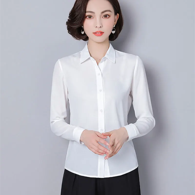 Женская рубашка и блузка Повседневная белая с длинным рукавом отложным