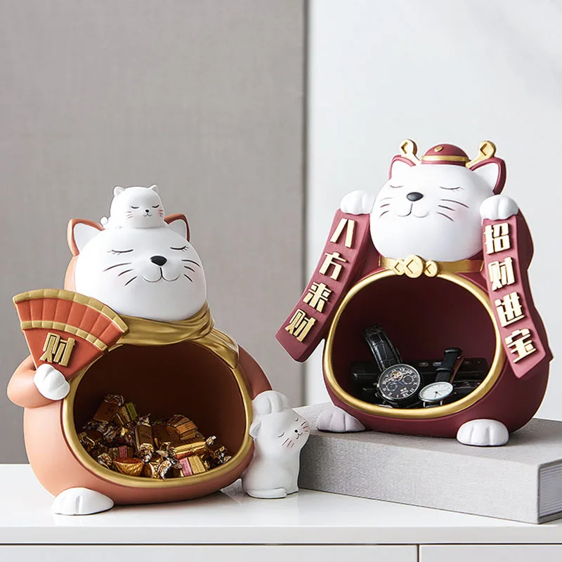 

Nordic Creative Cartoon Lucky Cat Storage Tray Fruit Snack Plate Tray Resin Craft Desktop Ornament Home Decoration Accessories