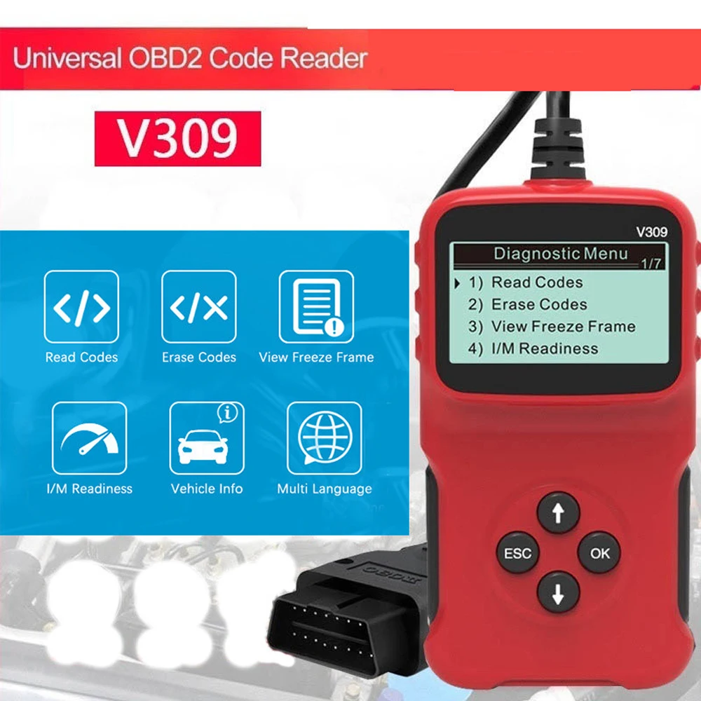 

V309 Universal OBD2 Code Reader Automobile Diagnostic Scanner Engine Light Error Analyzer Handheld Car Diagnostic Repair Tool