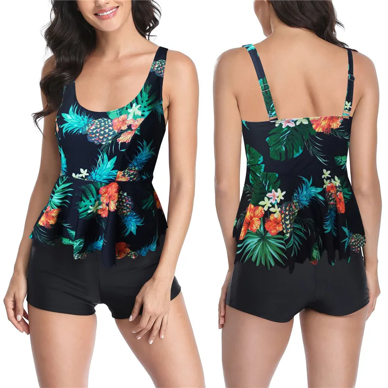 Женский купальный костюм 2 шт. черный купальник без рукавов с U-образным вырезом и