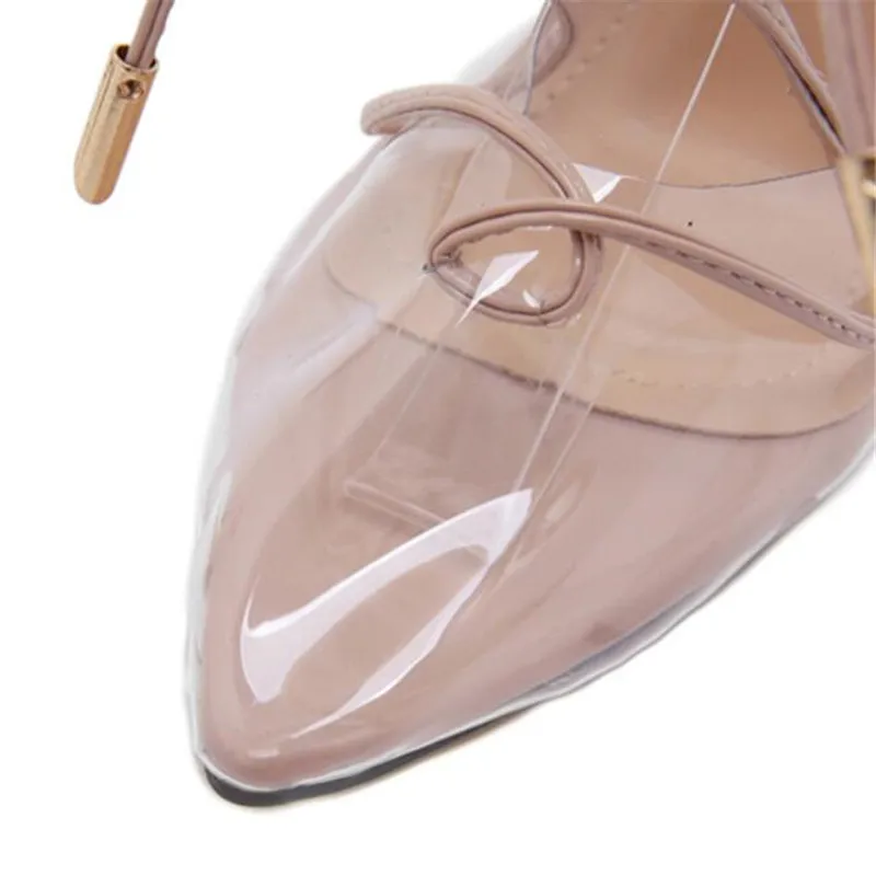 

2021 New Net Red Super Sexy Lace Sandals High Quality Transparent Pointed Toe 12cm Stilettos Size 4-9 10 MAIERNISI