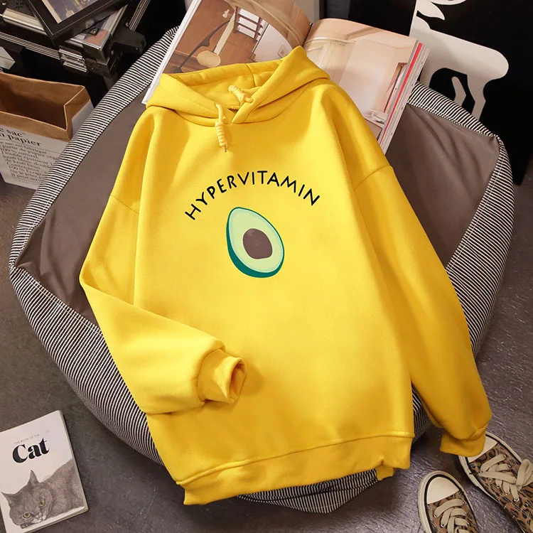 

Women Hoodies Korean Streetwear Female Pullovers Coats Avocado Winter Harajuku Couple Sweatshirt Cute Cartoon Print