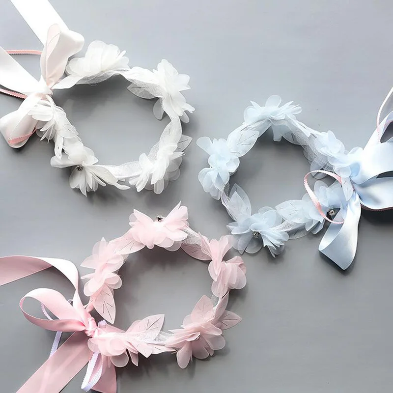 MeryYuer Fashion Princess Hairbands Exquisite Rhinestone Flower Wreath Long Lace Ribbon Headdress Kids Headwear Hair Accessories | Детская