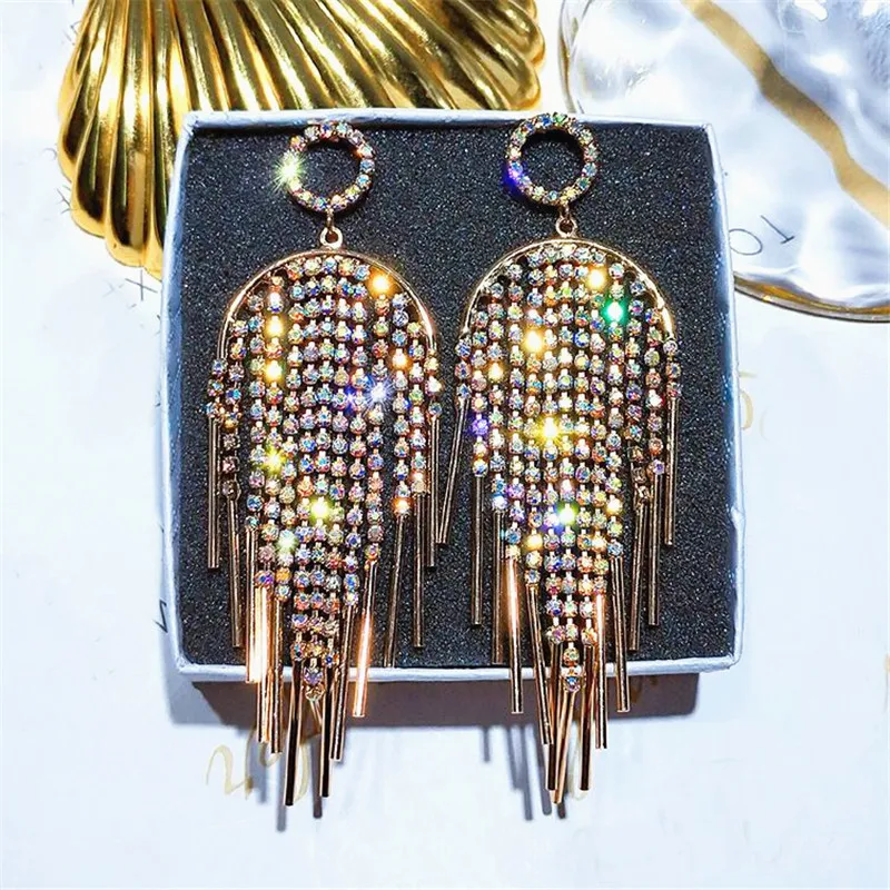 Эффектные длинные серьги Стразы с кисточками для женщин 2019 модные ювелирные