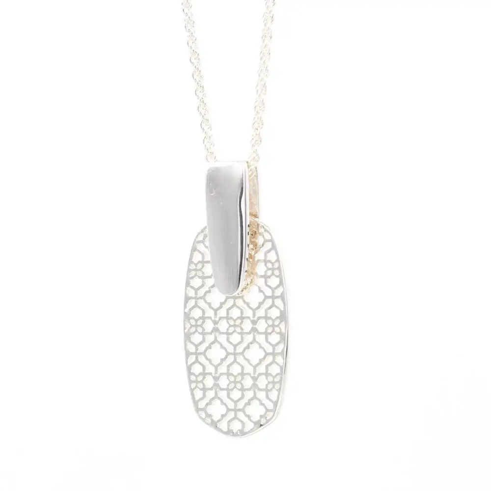 Silver Necklace Высокое качество Овальный филигранный Висячие серьги для женщин - Окраска металла: Silver Necklace