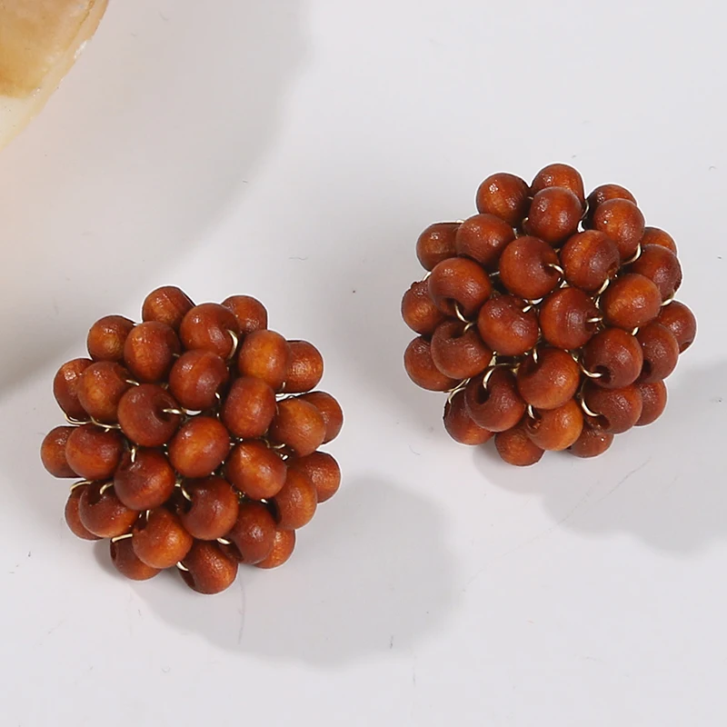 

Creative Earrings for Women 2020 Metal Frame Wooden Flower Stud Earrings Funny Statement Eardrop Bohemia Ear Ring