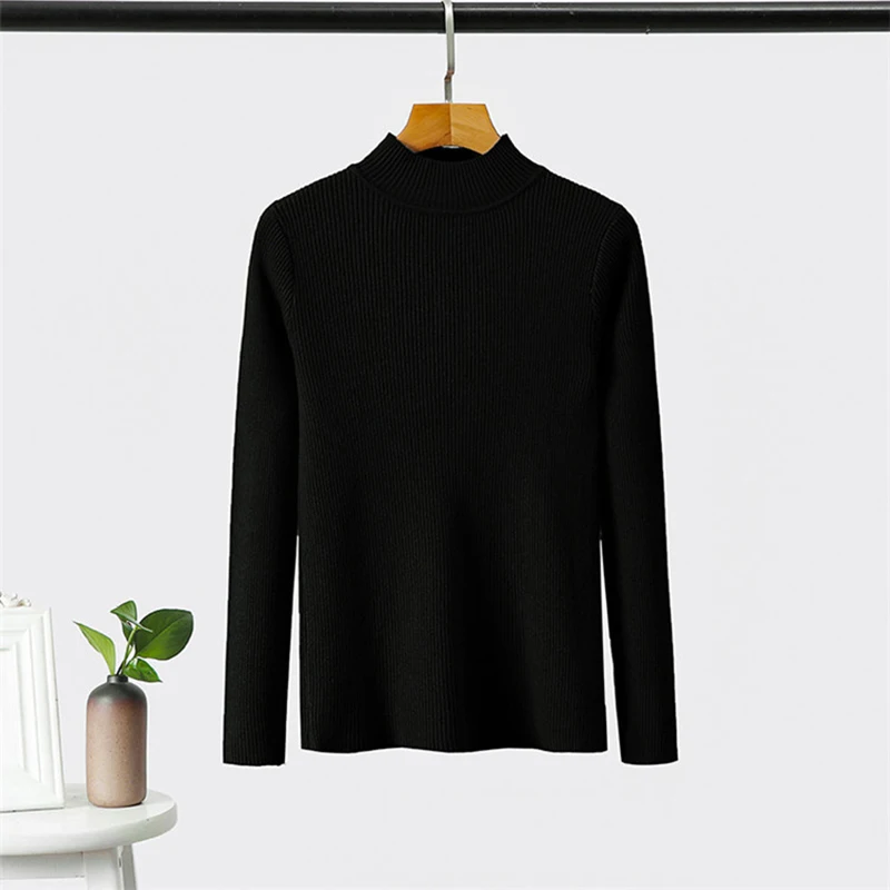 

Turtleneck Sweater Solid Color Long Sleeve Striped Knit Women New Slim Women fashion pullovers 2019 White Khaki Pink Gray Black