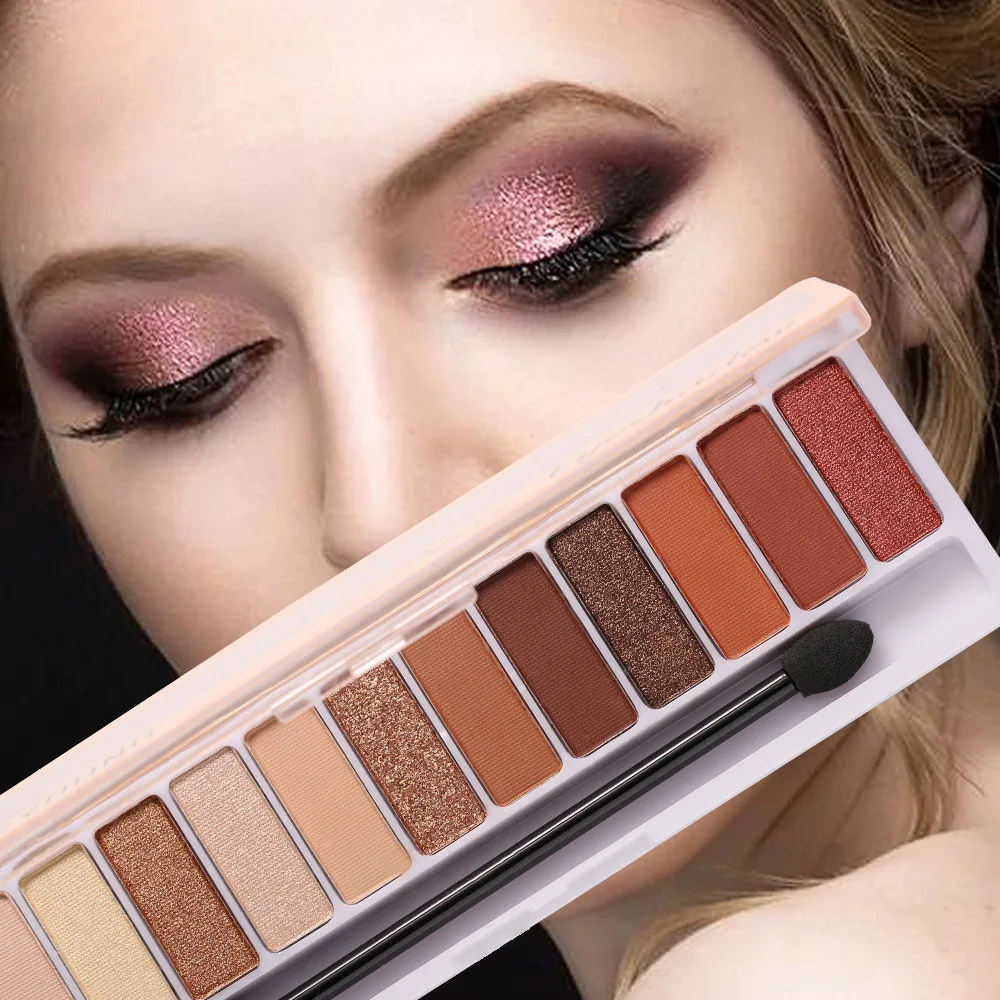 

Pink 12 Colors Matte Glitter Eyeshadow Palette Waterproof Long-Lasting Eyeshadow Pigment Diamond Shimmer Nude Shiny Makeup A01