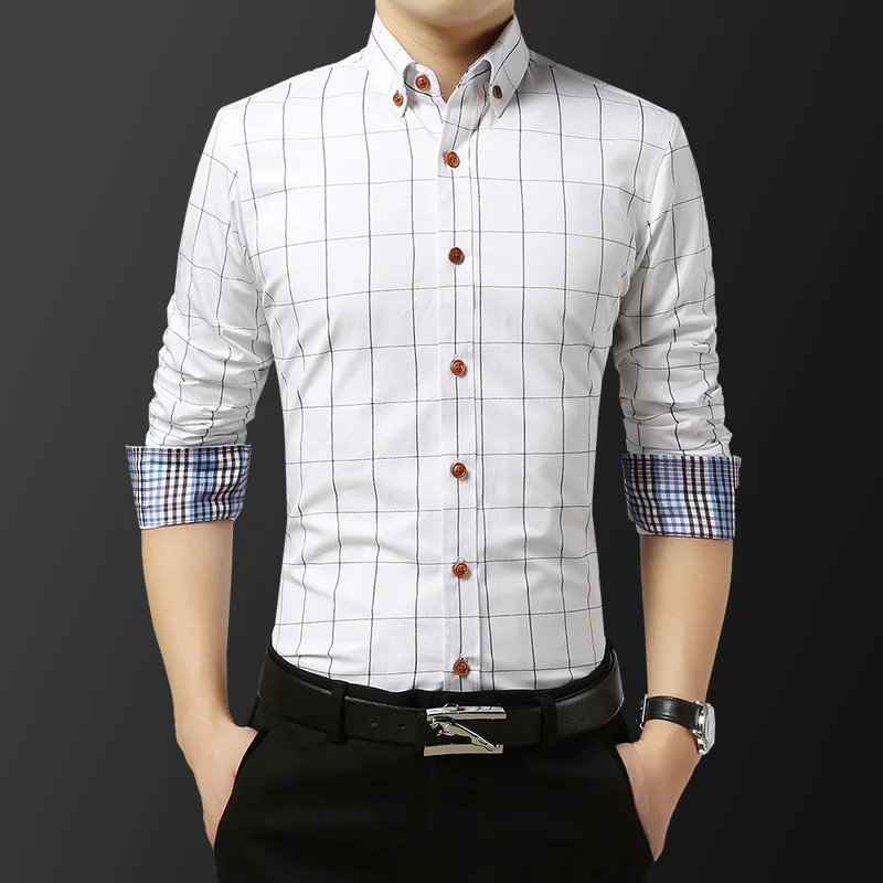 Мужская Повседневная рубашка в клетку белая/бордовая/серая большого размера с