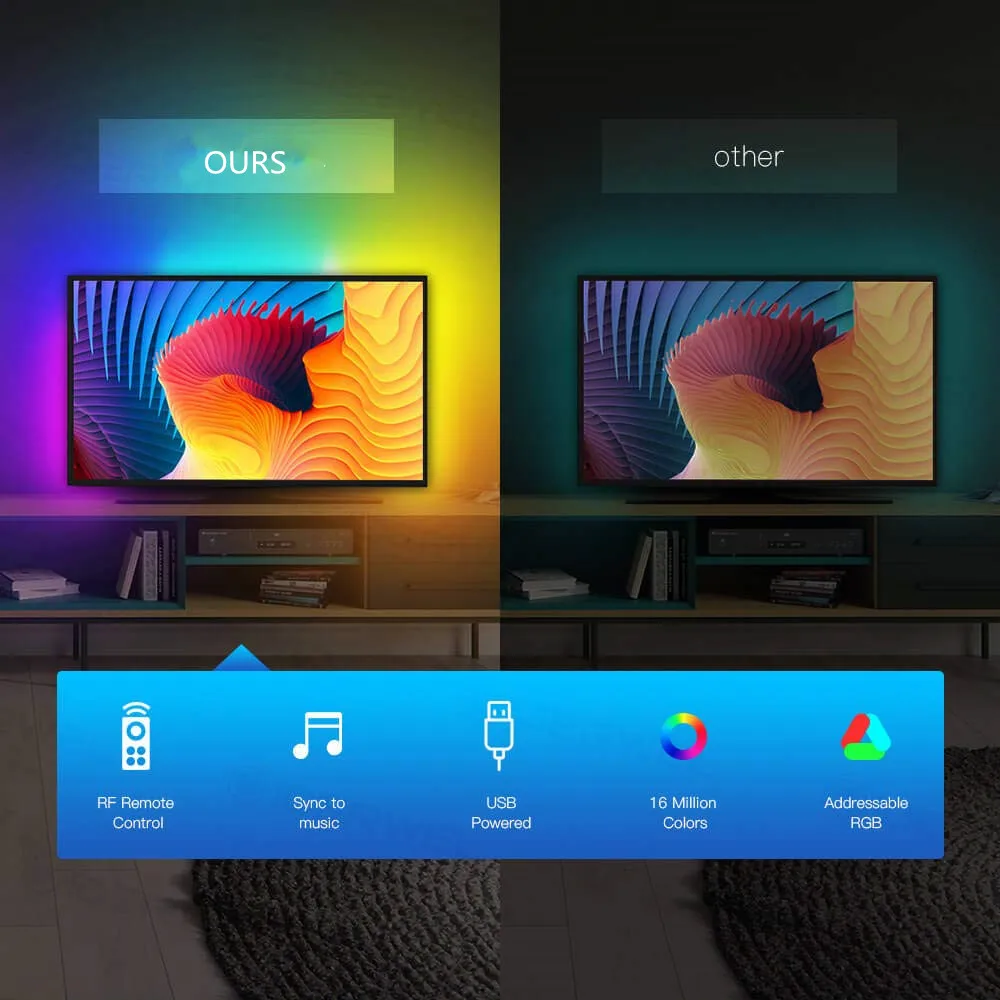 DreamColor полосы света с питанием от USB ТВ подсветка полосы комплект с светодиодный музыкальный контроллер, 6.56FT/2 м RGB доступный 5 в JK1171