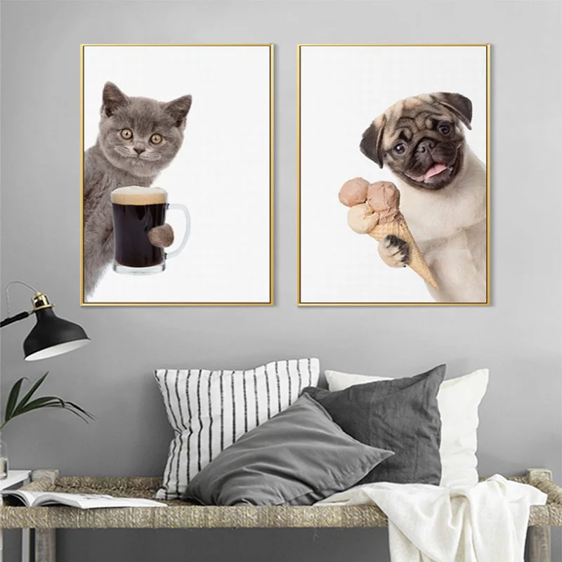 

Canvas wall artwork HD print cat poster home animal decoration dog painting bedside background nordic module