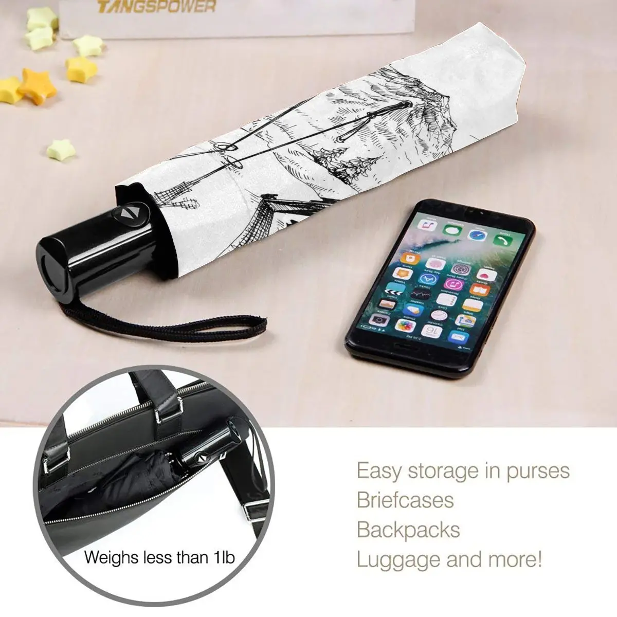 

Wind Resistant Fully-Automatic Umbrella Ski Mountains Panorama Winter Rain 3 Folding Parasol Travel Car Umbrella