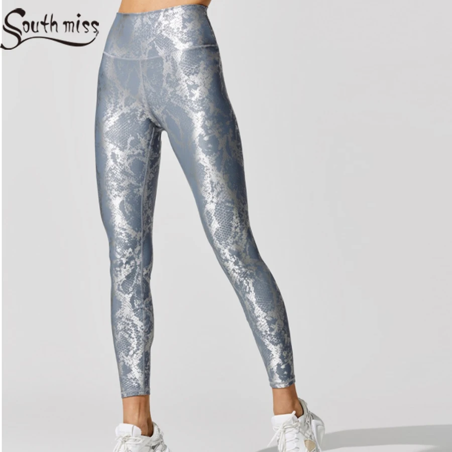 Американский размер металлик змеиной леггинсы с набивным рисунком для женщин