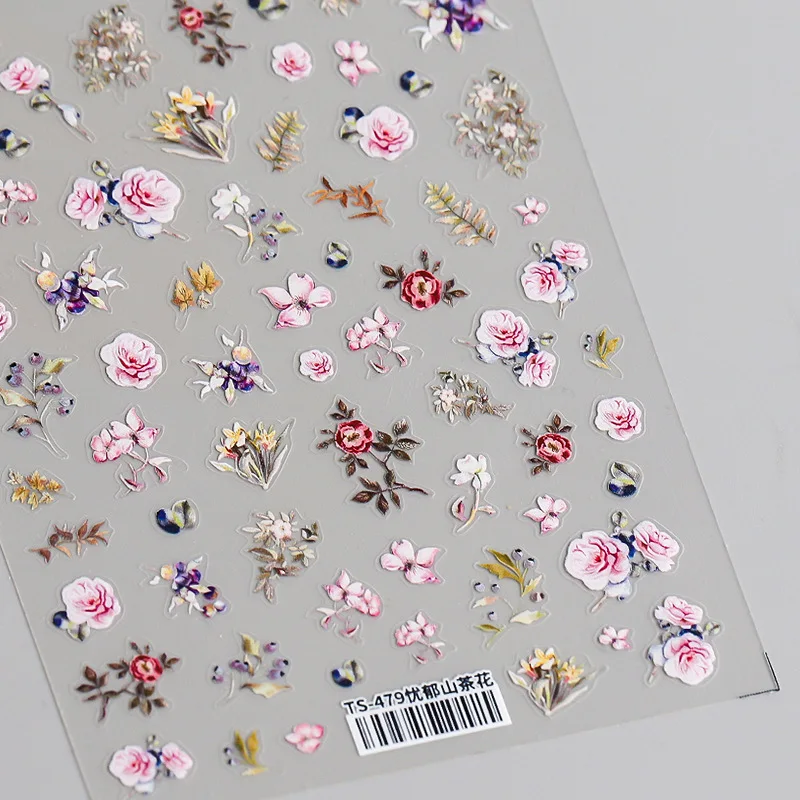

1Sheet,5D Sticker,Melancholy Camellia Design Decal For Nail Art,Pink Flower Manicure DIY Sticker Patch