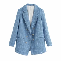 tweed women vintage blue blazers 2020 fashion ladies elegant thick blazer jackets casual female loose suit girls chic jacket