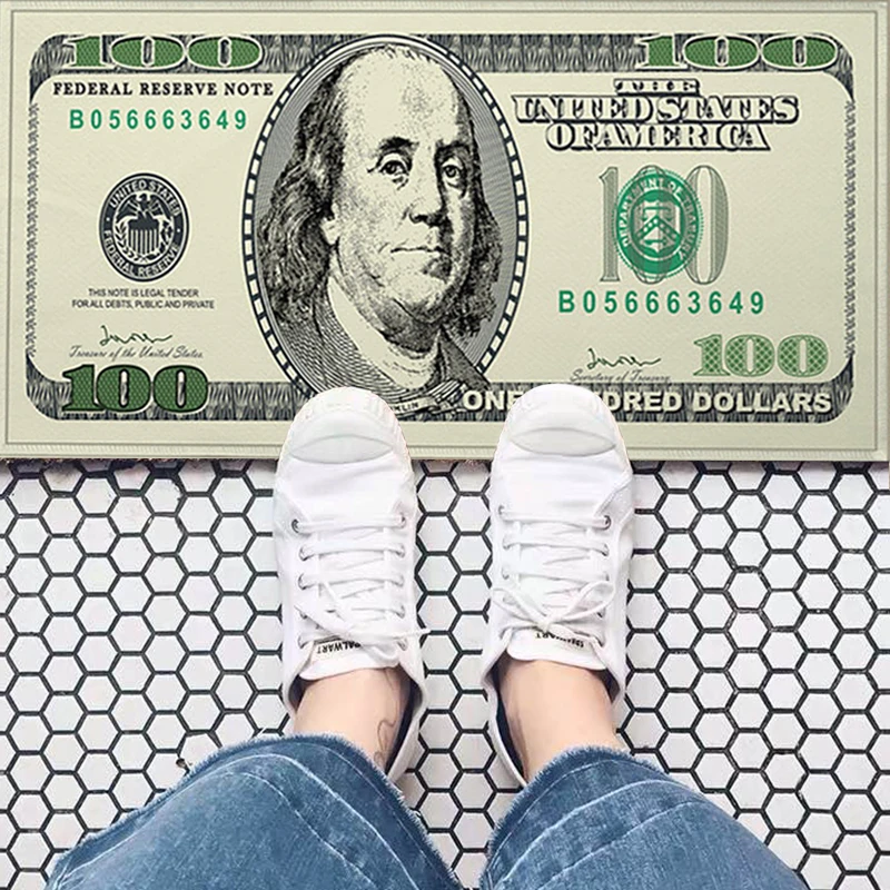 Забавный напечатанный в долларах дверной коврик 100 купюр с нескользящей