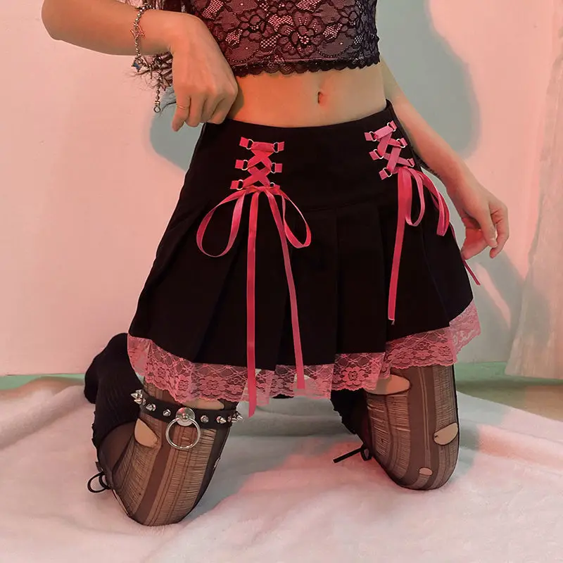 

Y2k Dark Gothic Bandage Skirt Women Harajuku Mall Goth Punk Retro High Waist Lolita Skirt Fairy Grunge Emo Alt Clubwear