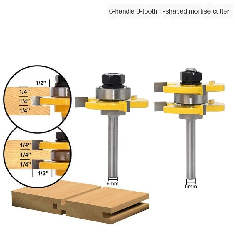 

2pc Milling Cutter for Wood 6MM Shank Tongue Groove Router Bits Drilling Milling Carving Set Floor Woodworking Wood Cutting Tool