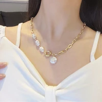 korean fashion irregular pearl necklace gold plated rope chain necklace personality womens hip hop party jewelry