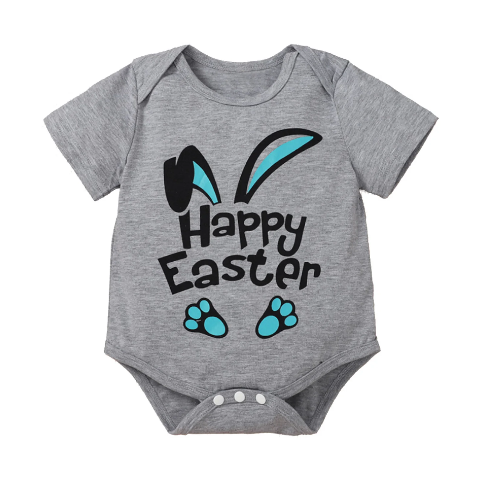 

Infant Girls Boys Easter Bunny Bodysuit Cute Cartoon Letter Print Short Sleeve Round Neck Rompers 0-24M cotton
