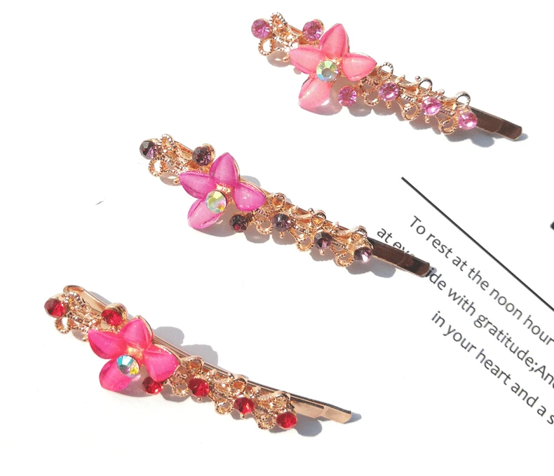 

1 Set of Fashion Sweet Elegant Flower Hair Clip Colorful Rhinestones Crystal Hair Pins for Women Girls Hair Accessories Jewelry