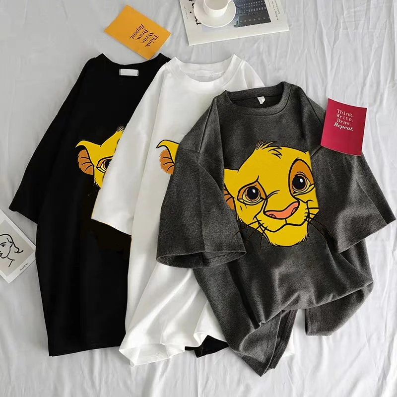 

Women Aesthetic Harajuku Short Sleeve Cute Shirt O Neck Top Plus Size Women T-shirt Clothing Lion King Cartoon Print T Shirts
