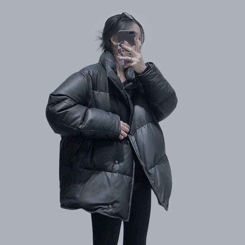 Женский кожаный жакет из вощеной кожи короткий тренчкот 100% овчины с V-образным