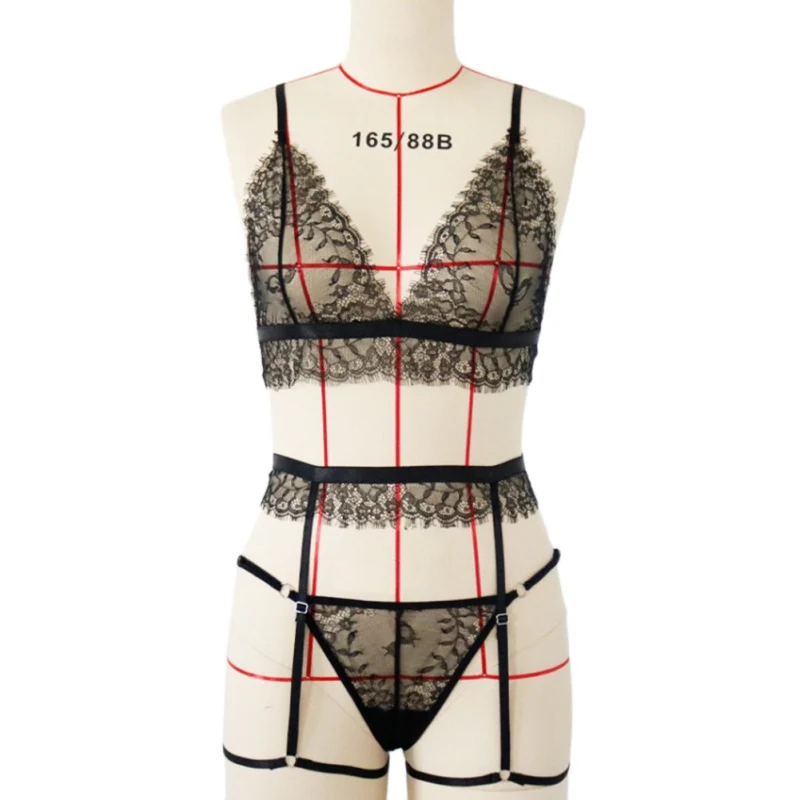 

Ladies Sexy Erotic lingerie set Lace Perspective Three-point Sexy Underwear push up bra Transparent Erotic lingerie set