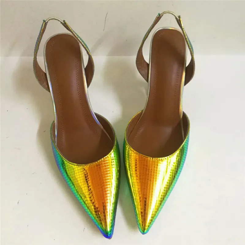Женские туфли-лодочки золотого и зеленого цвета босоножки слингбэк пикантная