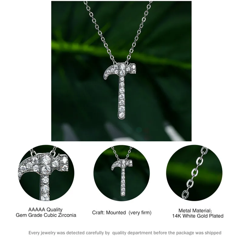 

Luxury Female White Crystal Pendant Necklace Silver Color Chain Necklaces For Women Vintage Zircon Hammer Wedding Necklace