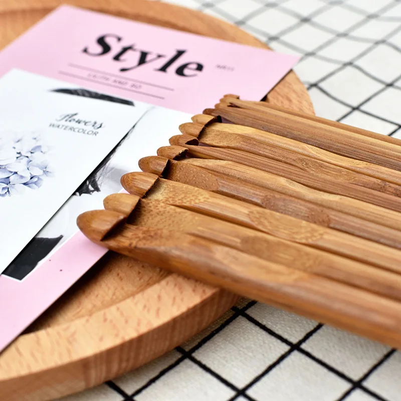 12 шт бамбуковый вязальный крючок набор смешанных размеров 3 0 10 мм вплетать в