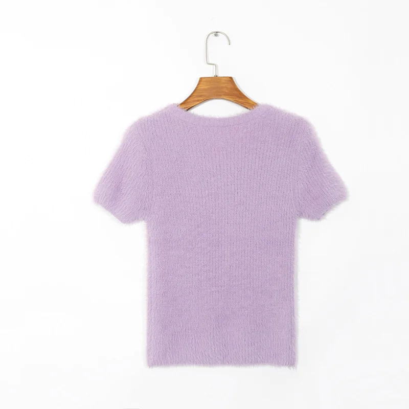 

Spring women's sweater casual solid color round neck short sleeve sweater