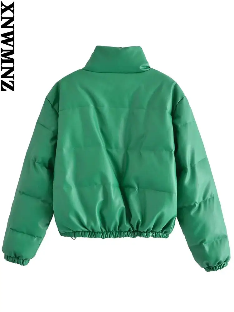 XNWMNZ 2021 fashion faux leather parkas thick warm jacket padded coat vintage long sleeve female outerwear puffer jacket women