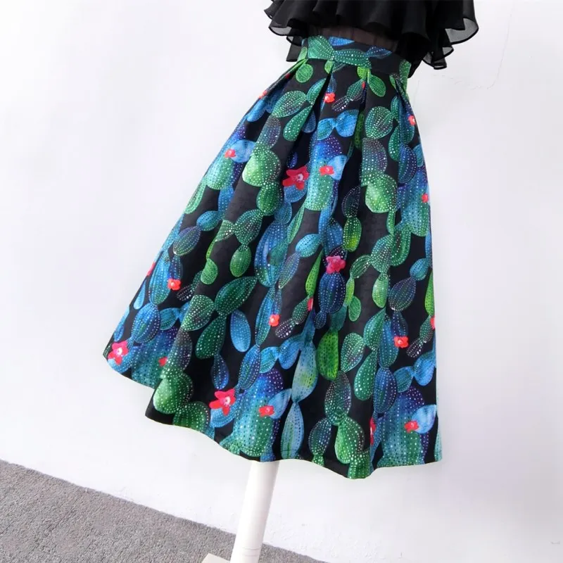 

Юбка-зонтик, жаккардовая, с карманами, с высокой талией, на весну и лето