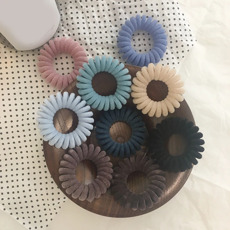 

Women Matt Colors Glow In Dark Cloth Telephone Wire Rubber Bands Stretchy Colors Non-mark Spiral Coil Ropes Solid Hair Ties