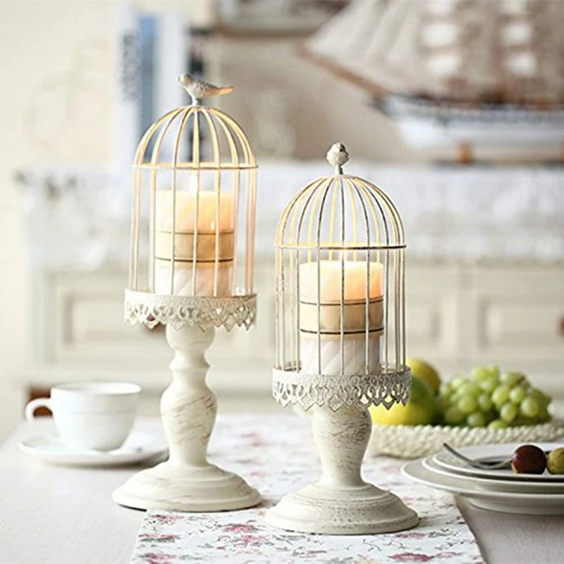 

Birdcage Candle Holder,Vintage Candlestick Holder Holders,Wedding Candle Centerpieces for Tables, Iron Home Decor,S + L