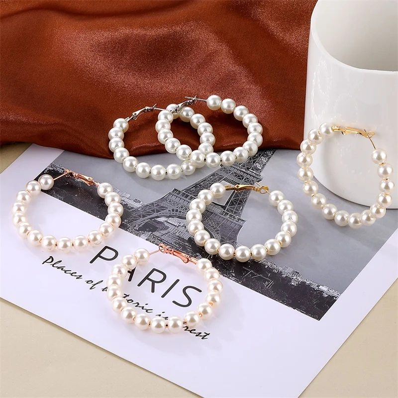 

Fashion Big Hoope Earrings For Women Pearl Crystal Geometric Earrings Statement Vintage Punk Glamour Earring Jewellery