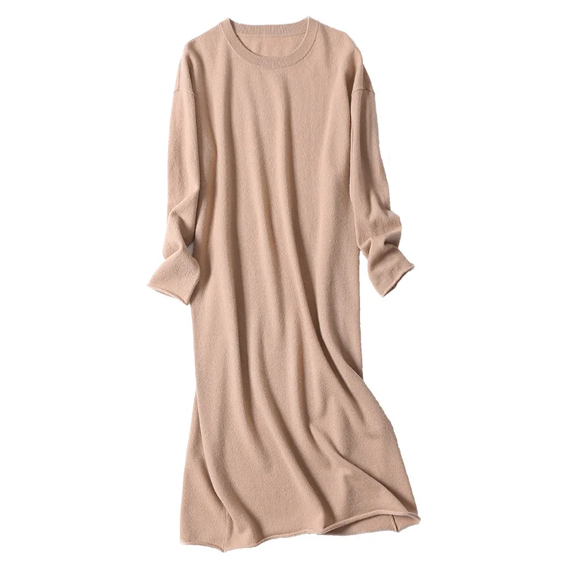 Женское кашемировое платье свитер мягкий пуловер с круглым вырезом осень