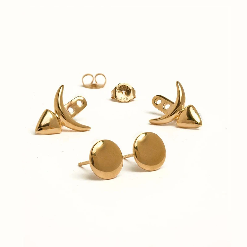 

925 Sterling Silver Gold Plating Sun Moon Asymmetrical Stud Earrings Women Exquisite Sweet Student Jewelry Girlfriend Gifts