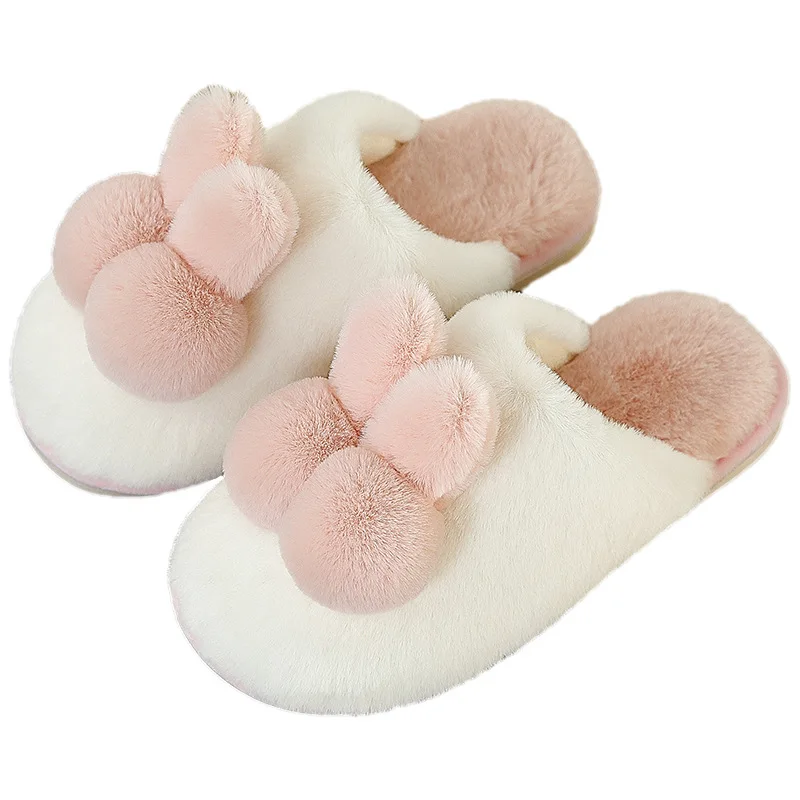 

Winter Fur Women Home Slippers Cute Rabbit Designer Winter Warm Faux Fur Ladies Slides Indoor Bedroom Flats Women Furry Slippers