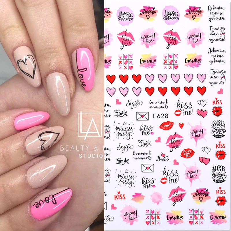 

New Geometric Nail Sticker Water Slider English Letter Decals For Nails Foil Love Heart Design Accessories Nail Art Decoration