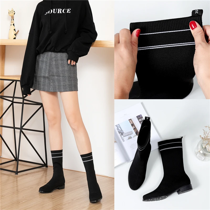 Женские ботинки-носки зимние ботинки модная женская обувь роскошные