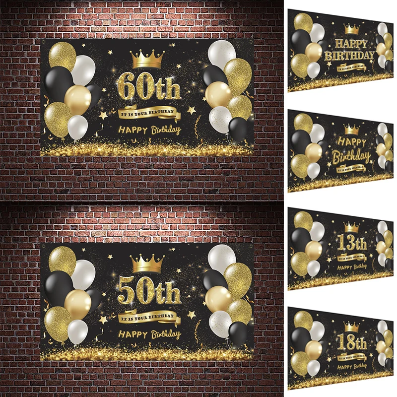 

Photography Backdrop 18/30/50/60th Birthday Party Gold Dot Balloons Party Banner Photo Background Cloth Anniversary Decoration