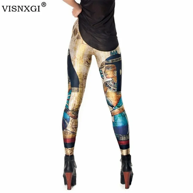 VISNXGI, винтажные брюки, модные леггинсы Клеопатра, цифровая печать, сексуальные женские леггинсы размера плюс, египетские леггинсы с рисунком Фараона