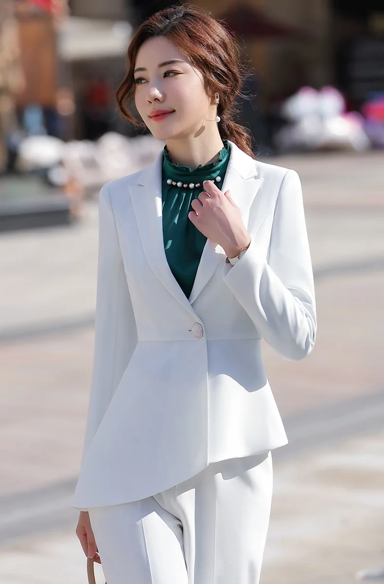 Белый офисный костюм, Женская юбка, асимметричные оборки, куртка, юбка, комплект, коллега, студенческий, интервьюер, Рабочий костюм 80879